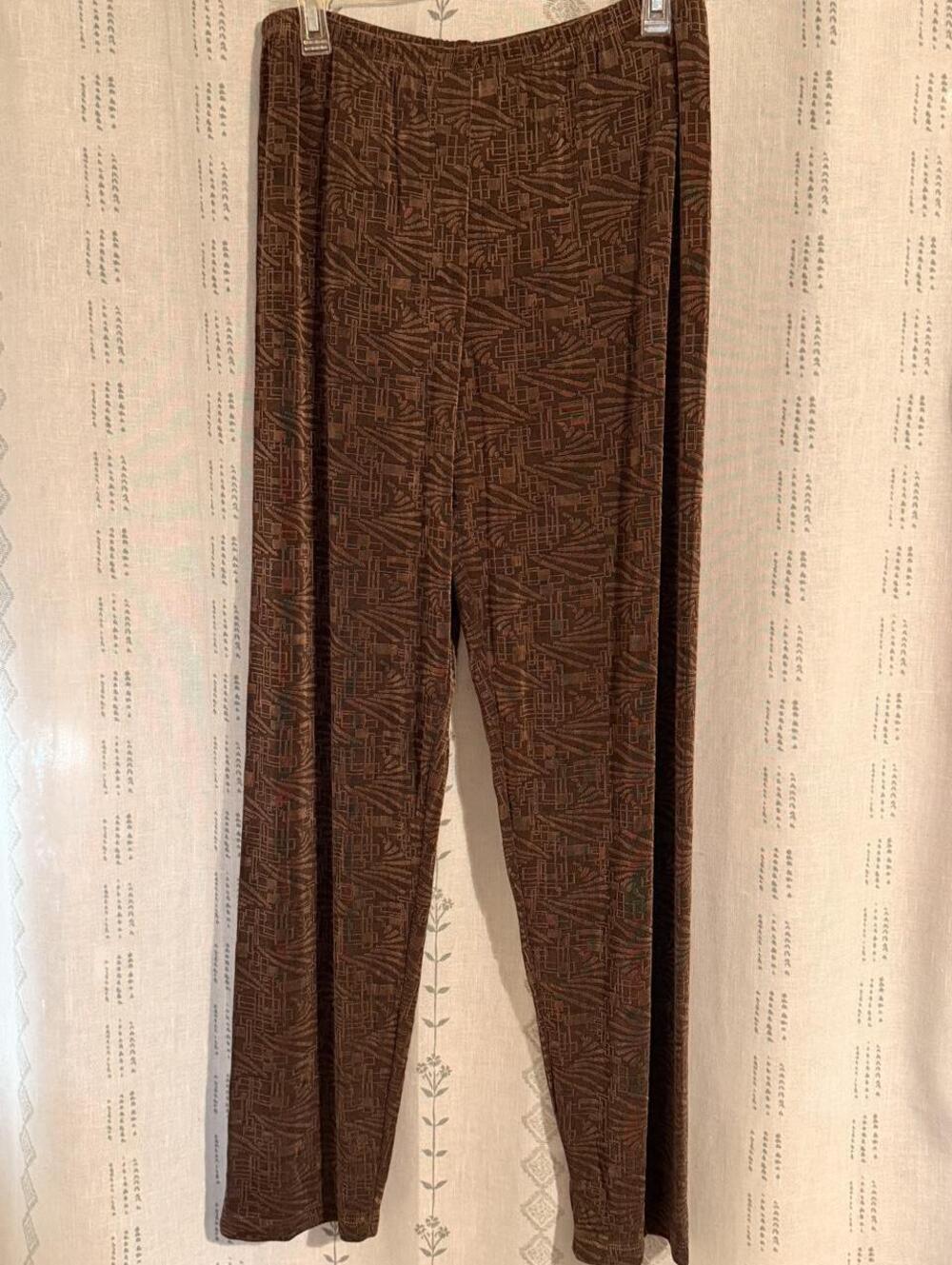 Vintage 90s Chico's Brown Lightweight Western Aztec Geometric Wide Leg Pants